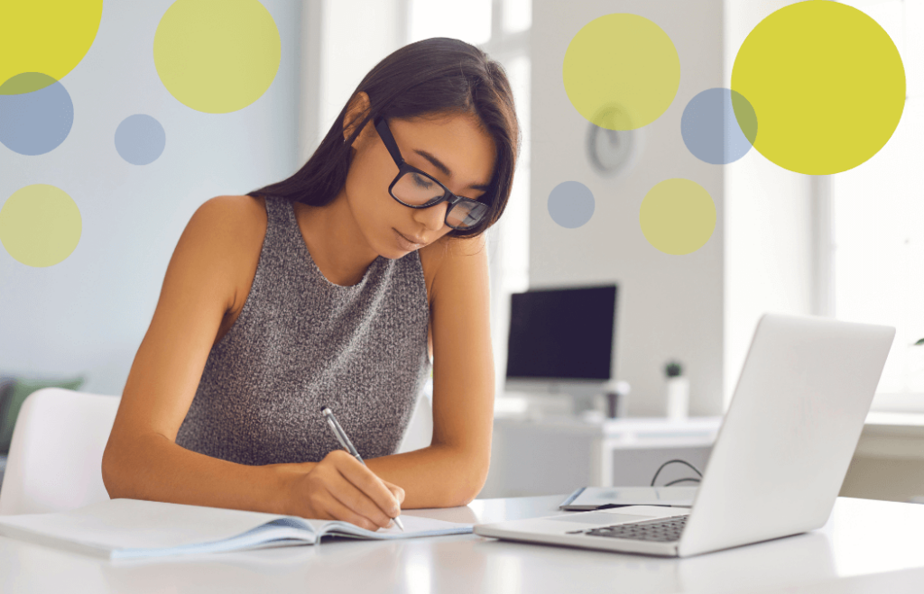 A woman taking an online property management course on her laptop